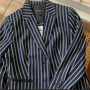 Banana Republic Navy Striped 2 Button Fitted Blazer
